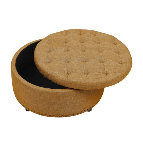 Linen Tufted Storage Ottoman with Nailhead Trim, Multiuse Footrest & Accent Stool for Bedroom Living Room Nursery