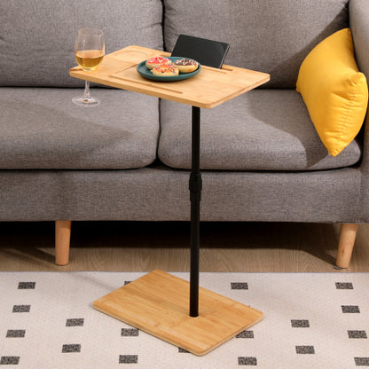 Height Adjustable Bamboo C-Shaped 2-Tier Side Table