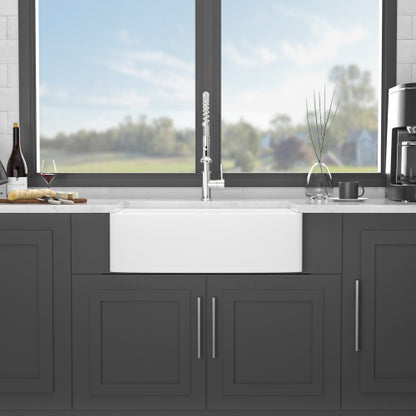 White Farmhouse Sink Workstation - 33 x 21 x 10 inch White Porcelain Ceramic Single Bowl Farm Kitchen Sink