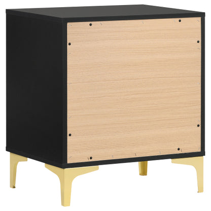 Black and Gold 2 Drawer Nightstand, Modern Bedside Table with Gold Metal Legs, Storage Cabinet for Bedroom