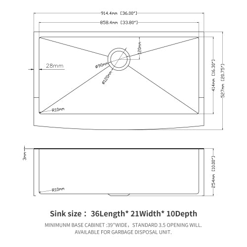 36 Rose Gold Farmhouse Sink - 36 Inch Kitchen Sink Stainless Steel 16 gauge Apron Front Kitchen Sink
