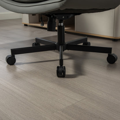 Criss Cross Chair with Adjustable Armrests & Wheels & Headrest, PU Lounge Vanity Desk Chair with Wide Seat for Cross-Legged Sitting, Swivel Task Office Chairs for Home, Makeup, Gaming, Office, Gray