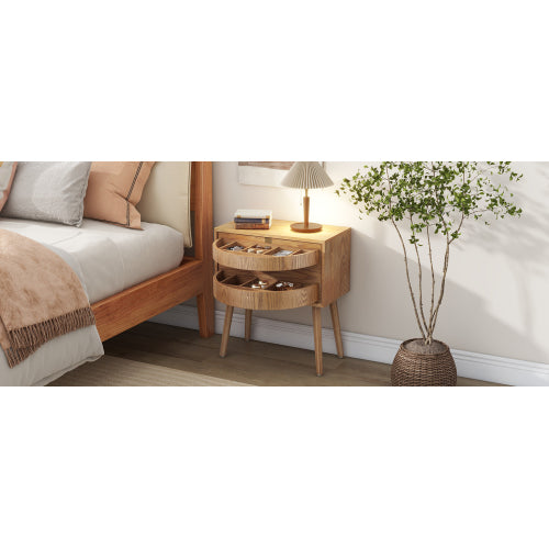 Rotating Hidden Compartment Nightstands, Mid Century Modern Concealment Furniture, Rattan Bed Side Table, Compartment End Table with Wood Legs, Bedside Tables for Bedroom, Living Room, Dorm, Natural