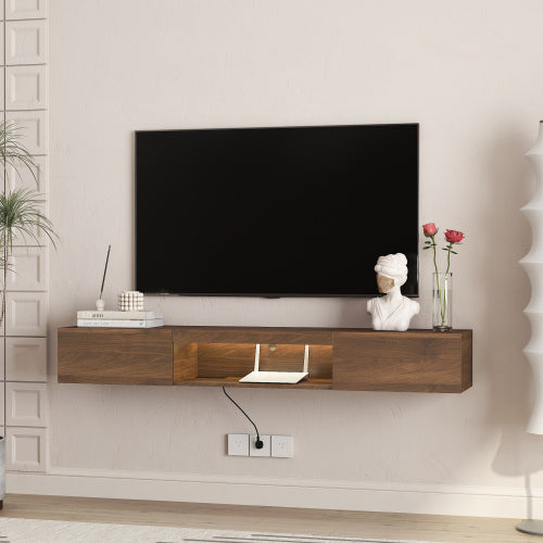 Black Floating 63 inch TV Stand with 16 Color LED Lights and Storage