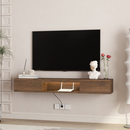 Black Floating 63 inch TV Stand with 16 Color LED Lights and Storage