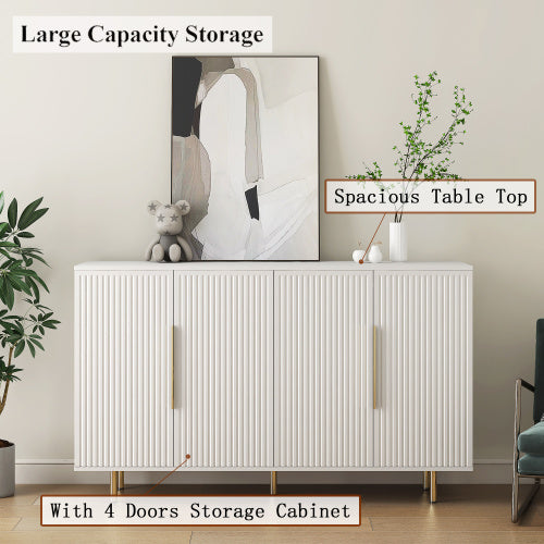 White Fluted Panel Sideboard Buffet Cabinet Adjustable Shelf Home Accent Storage Cabinet