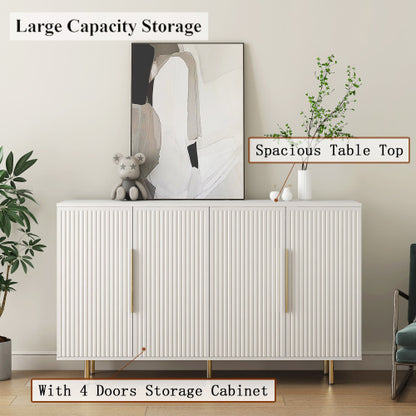 White Fluted Panel Sideboard Buffet Cabinet Adjustable Shelf Home Accent Storage Cabinet