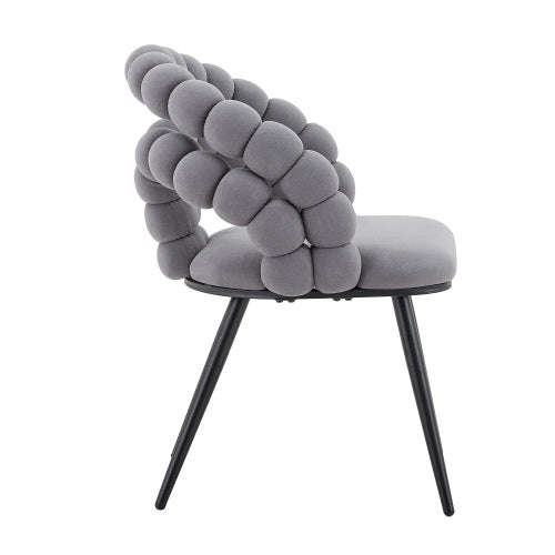 2 Pack Grey Bubble Pebble Tufted Dining Chairs, Velvet Accent Chairs with Matte Black Metal Legs