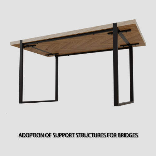 5-Piece Light Wood & Black Metal Dining Set, Medieval Style MDF Table with 4 Suede Dining Chairs