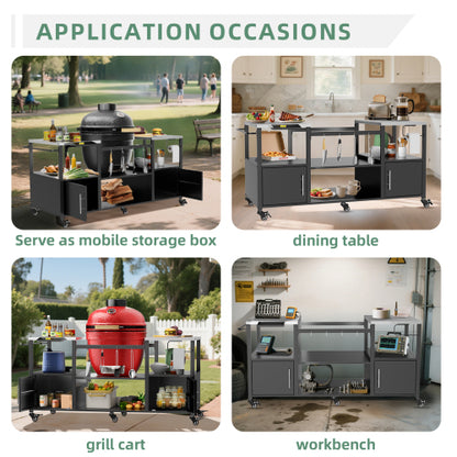 Outdoor Grill Table for Big Green Egg Style BBQ, Metal Grill Cart with Storage Box, Compatible with up to Large Green Egg, Kamado Joe Jr