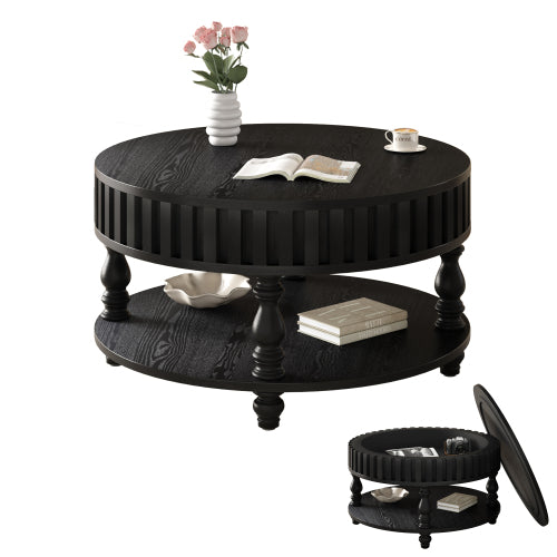 31.5inch  Flip-Top Fluted Coffee Table, Black