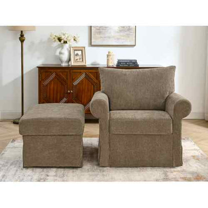 37.5 inch  Plush Chenille Accent Chair with Ottoman for Living-Room & Apartment