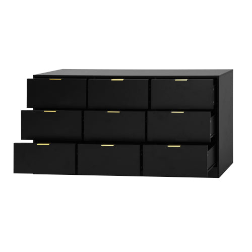 Black 9 Drawer Dresser, 63" Large Deep Chest of Drawers, Wooden Dresser Storage Cabinet with 9 Drawers for Bedroom, Long Dressers for Living Room, Hallway