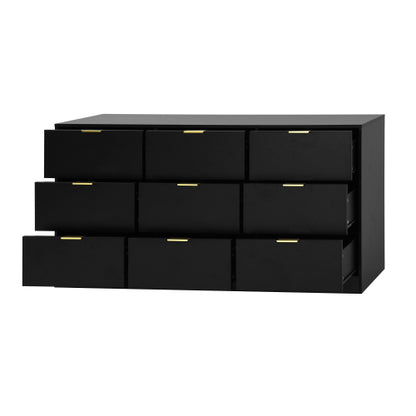 Black 9 Drawer Dresser, 63" Large Deep Chest of Drawers, Wooden Dresser Storage Cabinet with 9 Drawers for Bedroom, Long Dressers for Living Room, Hallway