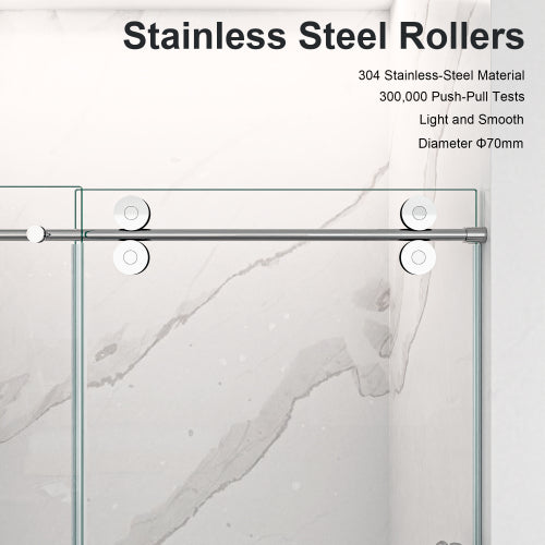 44"-48"W*76" H Frameless Single Sliding Shower Door – 5/16" (8mm) Clear Tempered Glass, Bypass Design with Chrome Finish