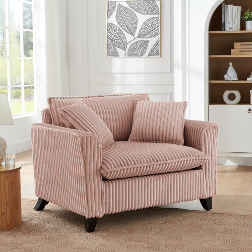 Pink Corduroy Tufted Single Lazy Sofa Chair with Armrests for Living-Room Bedroom Corners Windowsills