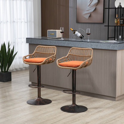 Modern Swivel Bar Stools Set of 2 Adjustable Counter Height Chairs with Footrest for Kitchen, Dining Room (Orange)