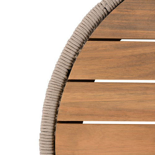 Outdoor Rattan rope & Acacia Wood Coffee Table - Patio Balcony Furniture for Garden, Yard, Balcony - Weather Resistant(Rope Beige, Natural Iron)