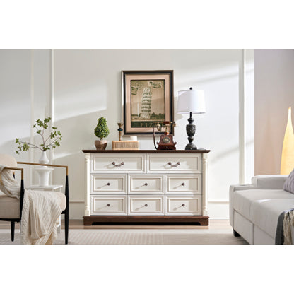 8 Drawer Dresser Chest for Bedroom with Wooden Base and Riser Trim, Wooden Rustic Rustic Chest of Drawers, Storage Dresser for Bedroom, Living Room
