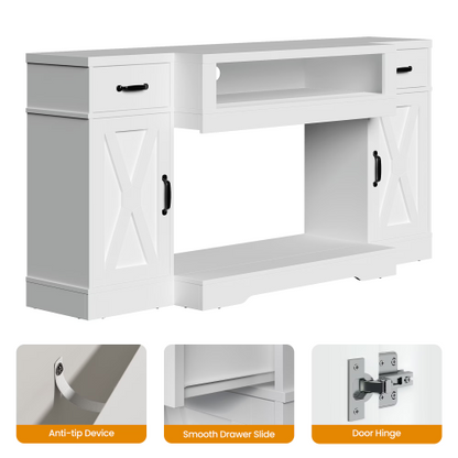 White Farmhouse 65 inch TV Stand with Adjustable Shelves and Storage