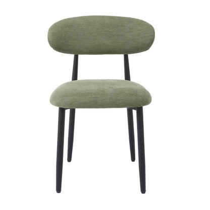 Modern Fabric Upholstered Metal Dining Side Chairs with Foot Pegs, Set of 2, Green