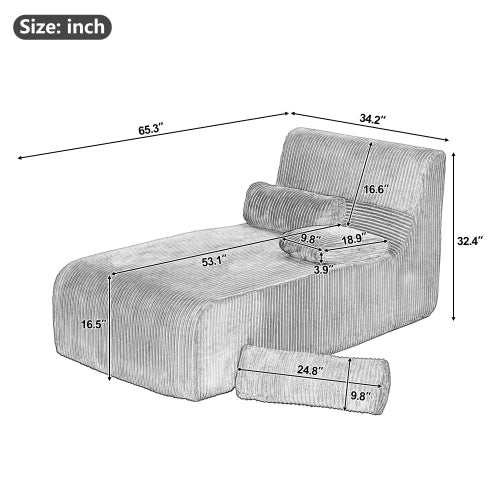 34.2 inch  Coffee Corduroy Boneless Chaise Lounge Sofa
