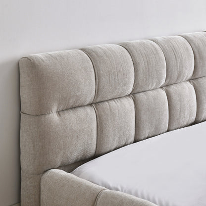 Queen Size Upholstered Bed Frame with Thick Fabric, Chenille Fabric Grounded Queen Size Platform Bed with Headboard and Solid Frame. No Box Spring Needed, Beige(68inch *86.5inch *23.5inch )