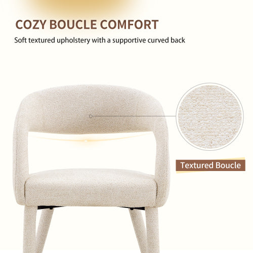 Premium Sherpa Upholstered Dining Chair with Hollow Backrest - Dining Room Chair, Bedroom Vanity Chair, Living Room Accent Chair, Cafe Leisure Chair, Conference Chair (Off White, Set of 2)