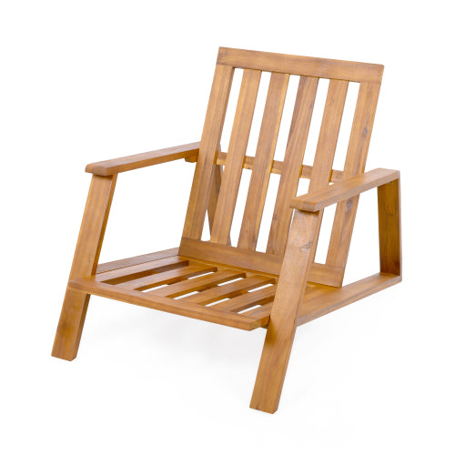 Patio Lounge Chair, Outdoor Club Chair with Beige Cushion and Teak Acacia Wood Frame
