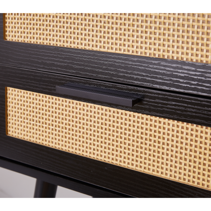 Black 2-Drawer Nightstand Set with Golden Metal Handles