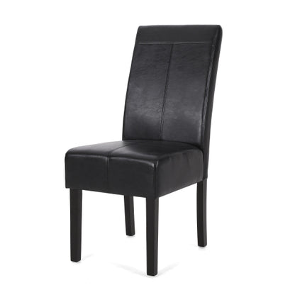 T-Stitch PU Leather Dining Side Chairs, Set of 2, Black