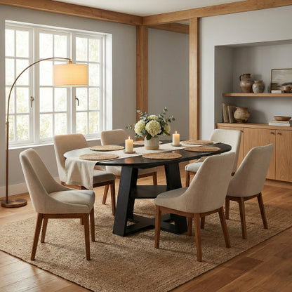 Extendable Round Dining Table for 4-8, Modern Oval Kitchen Table with Storage Shelf, Black