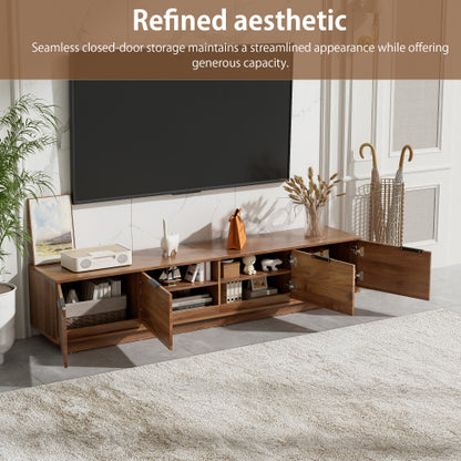 78.7 inch Walnut Mixed Slat Flat Panel Legless TV Stand Full Closed Media Console Fits Up To 85 inch TV