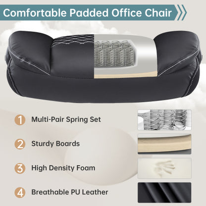 Leather Office Ergonomic Home Office Desk Chair, Back Support Swivel Executive Office Chair with Wheels and Flip-Up Armrests, Small Gaming Chair with Adjustable Rocking Function, Black