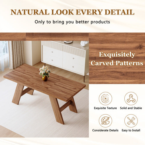 Walnut Grain MDF Dining Table with Outward-Sloping Legs