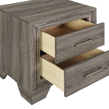 Brown Oak 2-Drawer Transitional Nightstand, Engineered Wood