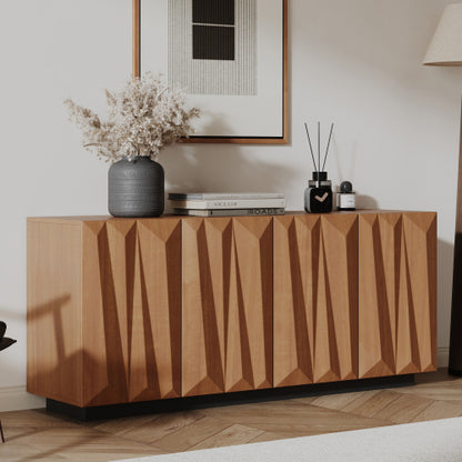 Walnut Mid Century Sideboard with 3D Geometric Doors