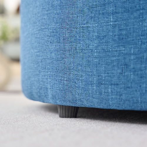 Blue 2-Piece Linen Nesting Storage Ottoman Set, Round Foot Stool with Wood Tray, Fully Assembled 396 LBS