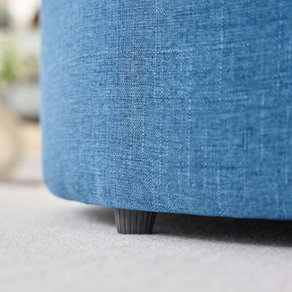 Blue 2-Piece Linen Nesting Storage Ottoman Set, Round Foot Stool with Wood Tray, Fully Assembled 396 LBS