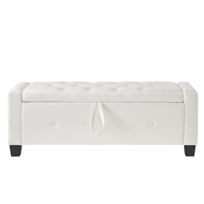 48'' Storage Ottoman Bench Tufted Faux Leather Upholstered Bench Ivory White
