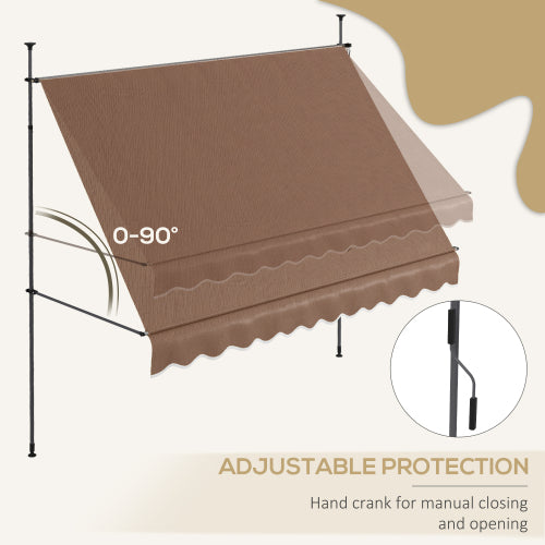 Outsunny Manual Retractable Awning, 118" Non-Screw Freestanding Patio Sun Shade Shelter with Support Pole Stand and UV Resistant Fabric, for Window, Door, Porch, Deck, Coffee