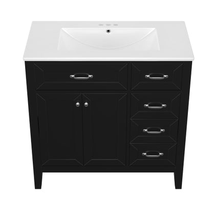 36" Bathroom Vanity with Sink Combo, Black Bathroom Cabinet with Drawers, Solid Frame and MDF Board (Old Sku:JL000007AAB)