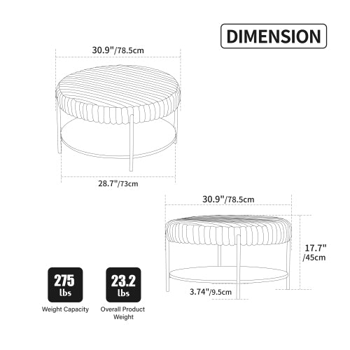 30.9 inch Round Faux Fur Ottoman Coffee Table with Storage Shelf