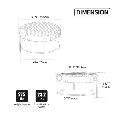 30.9 inch Round Faux Fur Ottoman Coffee Table with Storage Shelf