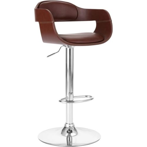 Contemporary Swivel Adjustable Barstool with Padded Seat and Back