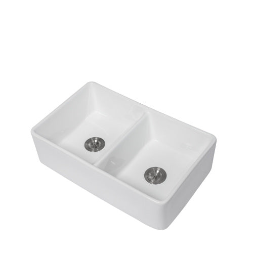 White Farmhouse Sink - 32 x 20 x 9 inches Ceramic Porcelain Double Bowl Farm Apron Front Kitchen Sink