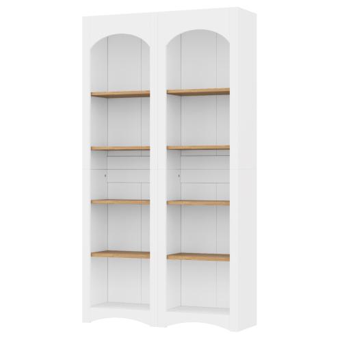 72''H White Farmhouse 5-Tier Combined Bookshelf Adjustable Shelf Home Pantry Storage Cabinet Set