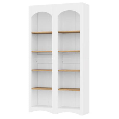 72''H White Farmhouse 5-Tier Combined Bookshelf Adjustable Shelf Home Pantry Storage Cabinet Set