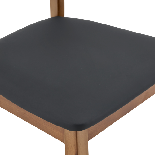 Set of 2 Walnut Solid Wood Dining Chairs, Hollow Back Chairs with Black PU Seat Cushion