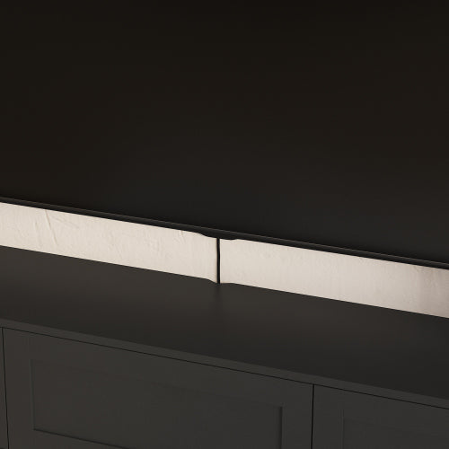 Black Floating Wall Mount High Gloss TV Stand with 16 Color LED Lights & Integrated Power Outlet